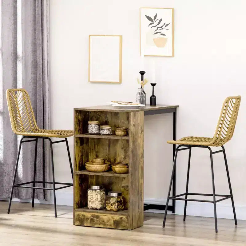 Tabourets de bar en rotin Vatros, lot de 2 tabourets de comptoir de 66 cm, tabourets de cuisine bohème avec assise et dossier en osier respirant