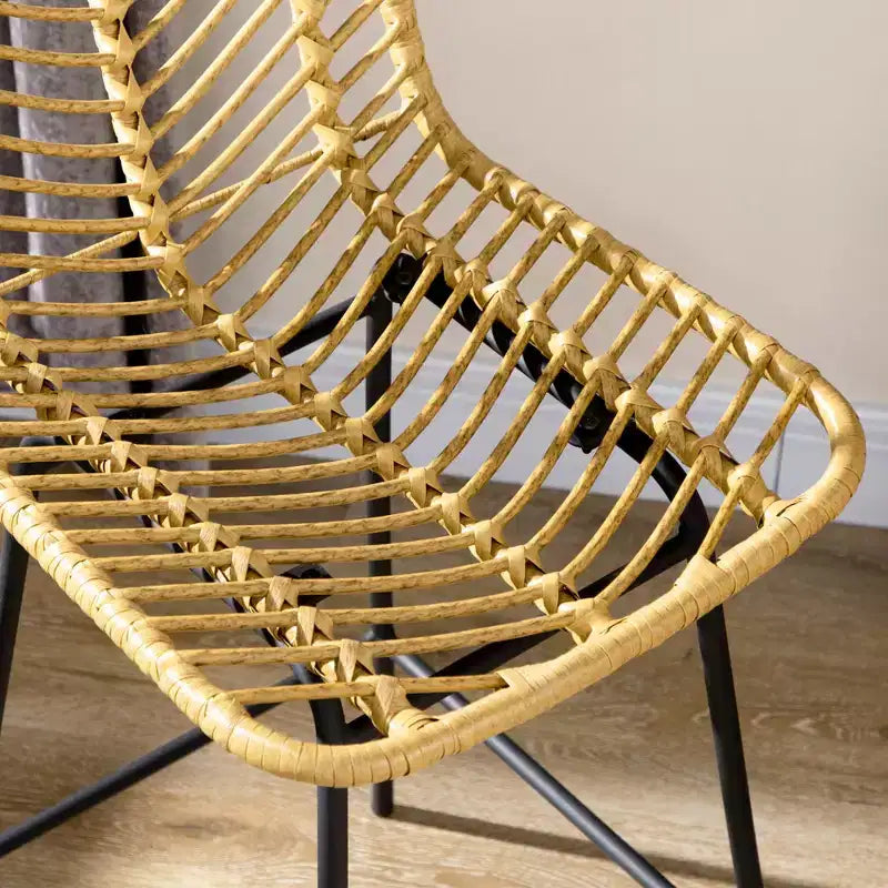 Tabourets de bar en rotin Vatros, lot de 2 tabourets de comptoir de 66 cm, tabourets de cuisine bohème avec assise et dossier en osier respirant