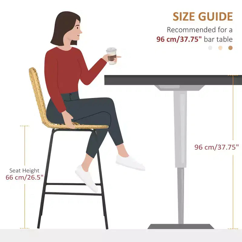 Tabourets de bar en rotin Vatros, lot de 2 tabourets de comptoir de 66 cm, tabourets de cuisine bohème avec assise et dossier en osier respirant