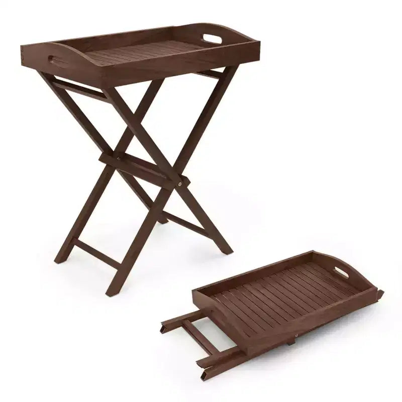 Costway Table d'appoint pliable en bois de teck massif 28" de haut avec plateau amovible, 1/2 pièces