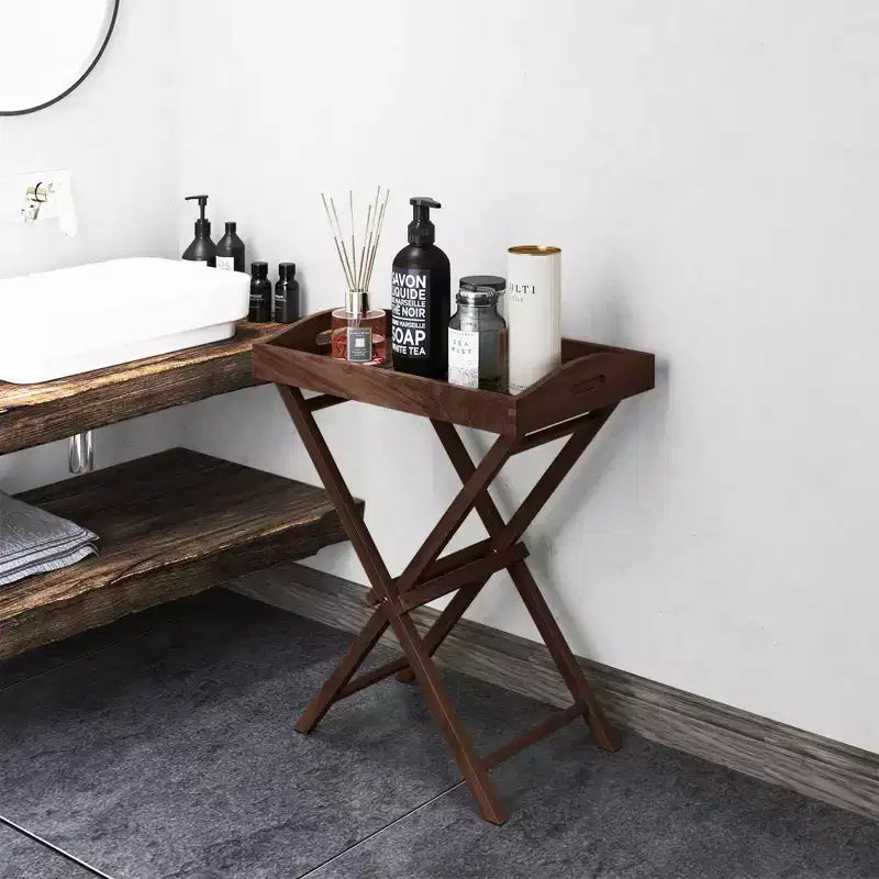 Costway Table d'appoint pliable en bois de teck massif 28" de haut avec plateau amovible, 1/2 pièces