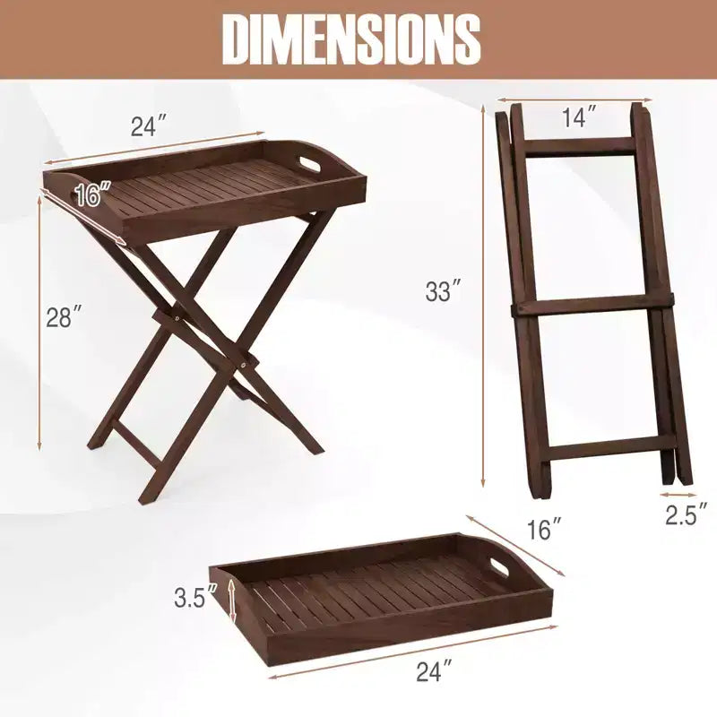 Costway Table d'appoint pliable en bois de teck massif 28" de haut avec plateau amovible, 1/2 pièces