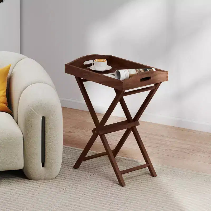Costway Table d'appoint pliable en bois de teck massif 28" de haut avec plateau amovible, 1/2 pièces