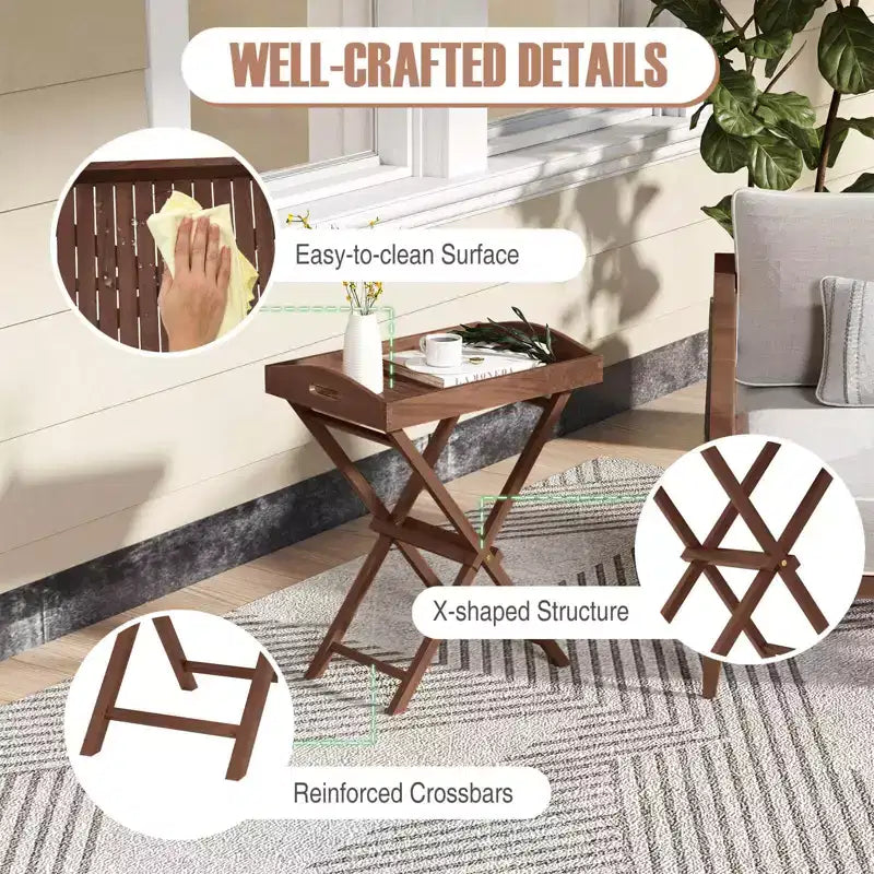 Costway Table d'appoint pliable en bois de teck massif 28" de haut avec plateau amovible, 1/2 pièces