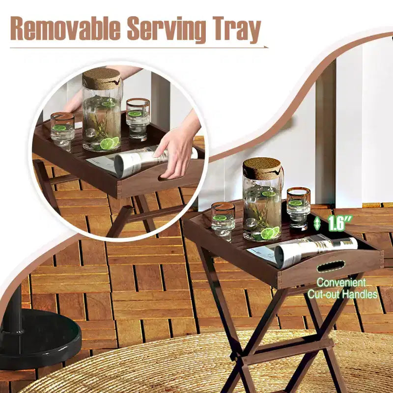 Costway Table d'appoint pliable en bois de teck massif 28" de haut avec plateau amovible, 1/2 pièces