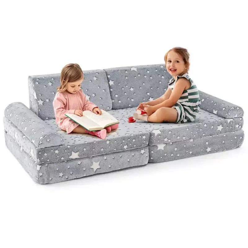 Canapé de jeu modulaire Costway 8 pièces pour enfants avec poignées Housse lavable en machine pour construire une forteresse Gris/Multicolore