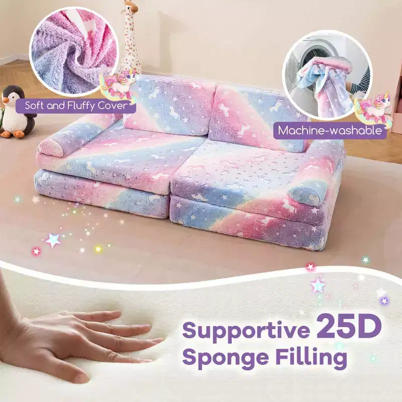 Canapé de jeu modulaire Costway 8 pièces pour enfants avec poignées Housse lavable en machine pour construire une forteresse Gris/Multicolore