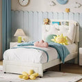 Twin Platform Bed Frame for Kids, Stylish Velvet Upholstered Headboard and Convenient Storage Drawer, Suitable for Organizing Toys and Essentials.