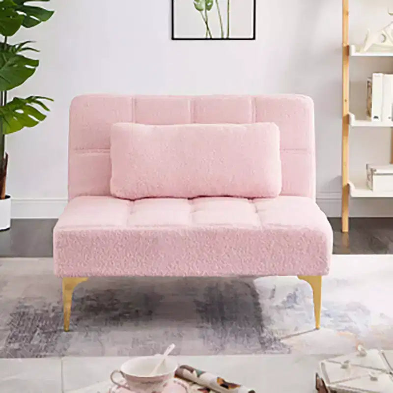 Convertible Futon Sofa Bed Modern Teddy Fabric Loveseat Sleeper Couch With Adjustable Backrest Metal Legs For Small Spaces Living Room