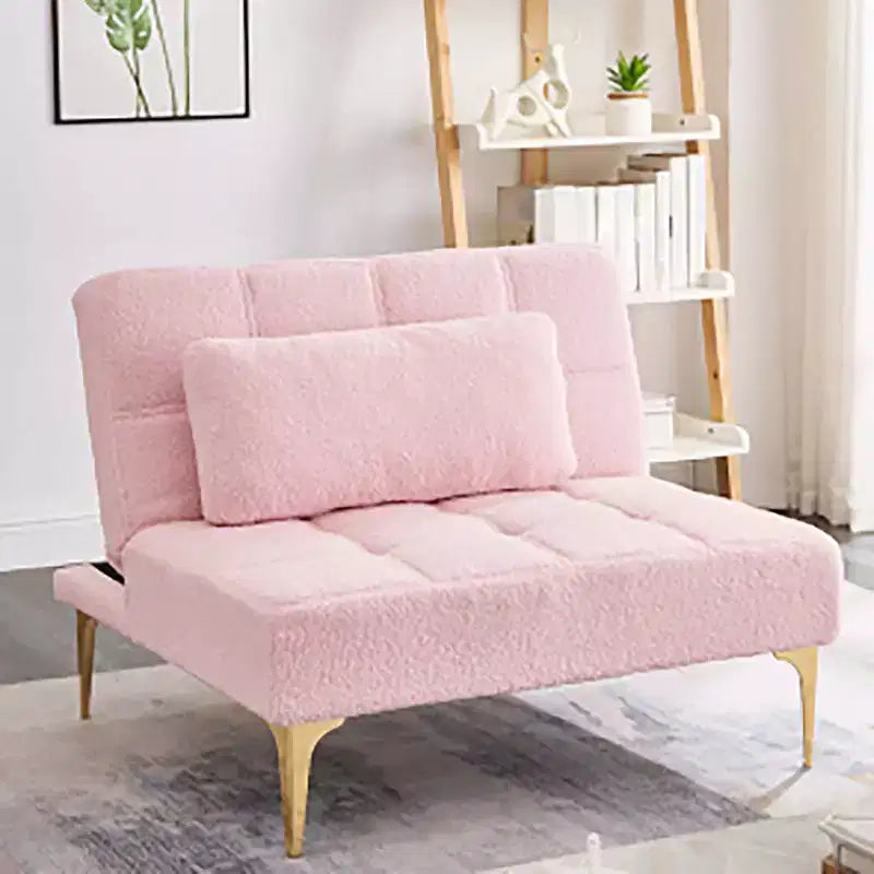 Canapé convertible en futon Tissu Teddy moderne Canapé-lit avec dossier réglable Pieds en métal pour petits espaces Salon