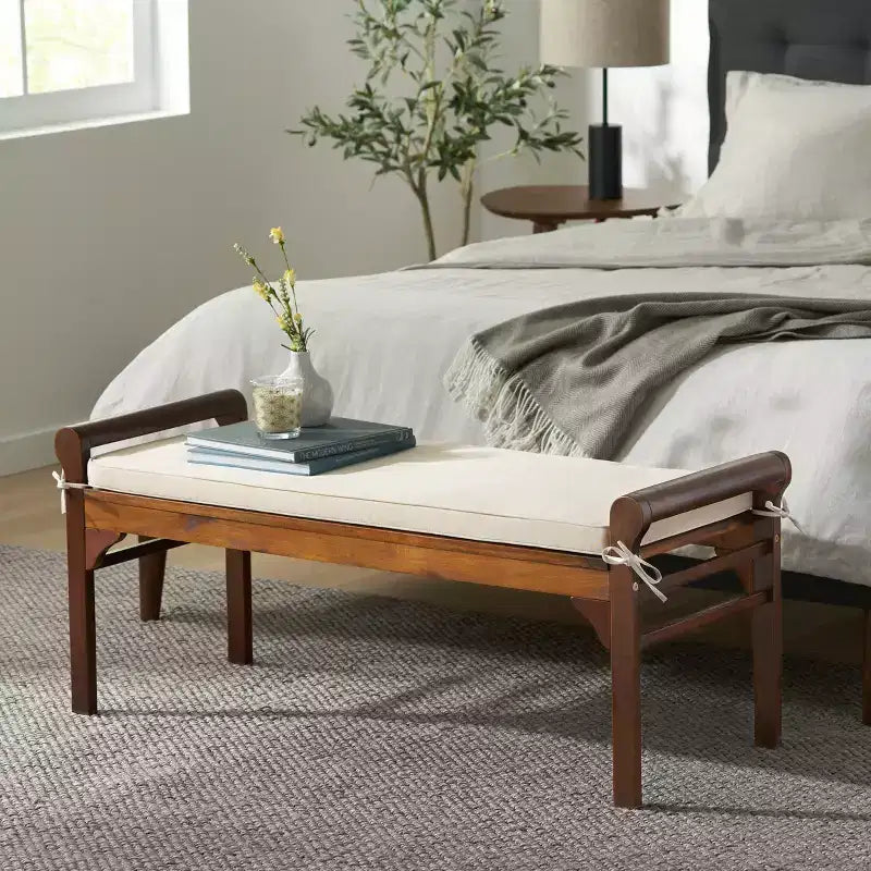 GDFStudio Bykes Contemporary Acacia Wood Bench with Cushion, Mahogany and Cream