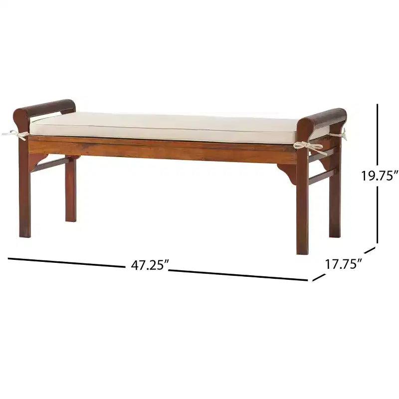 Banc contemporain GDFStudio Bykes en bois d'acacia avec coussin, acajou et crème