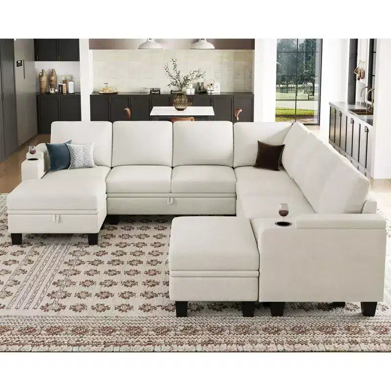Canapé d'angle modulable 8 places en chenille Belffin en forme de U - Canapé convertible avec rangement caché et assemblage sans outils