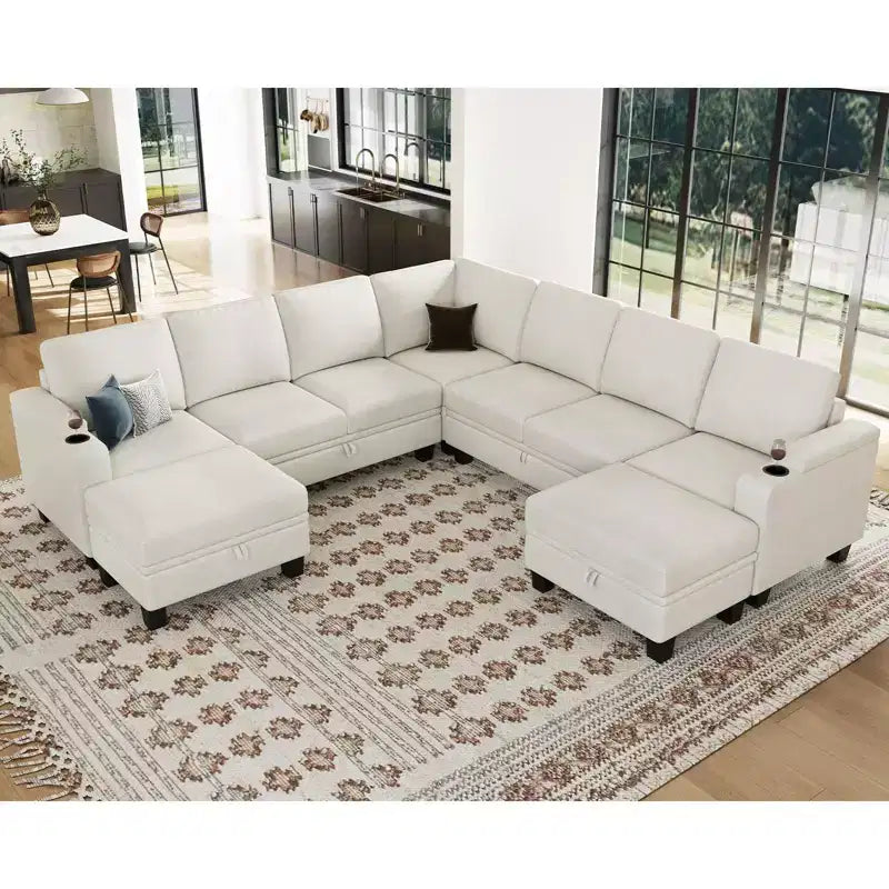 Canapé d'angle modulable 8 places en chenille Belffin en forme de U - Canapé convertible avec rangement caché et assemblage sans outils