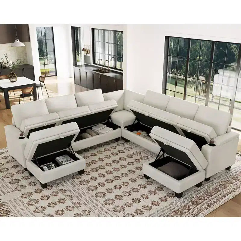 Canapé d'angle modulable 8 places en chenille Belffin en forme de U - Canapé convertible avec rangement caché et assemblage sans outils