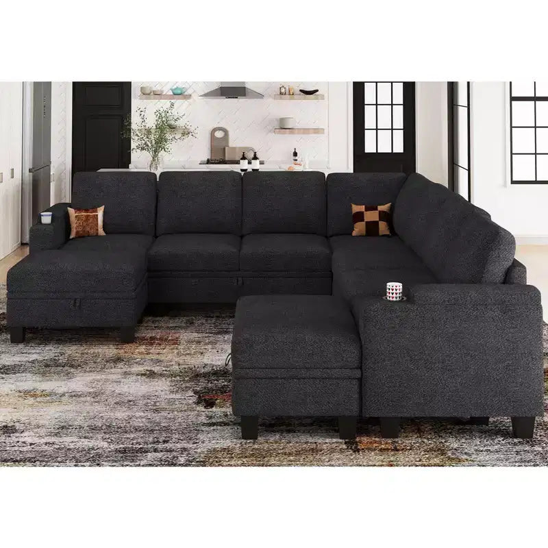 Canapé d'angle modulable 8 places en chenille Belffin en forme de U - Canapé convertible avec rangement caché et assemblage sans outils