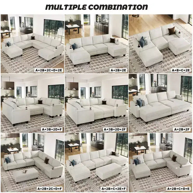 Canapé d'angle modulable 8 places en chenille Belffin en forme de U - Canapé convertible avec rangement caché et assemblage sans outils