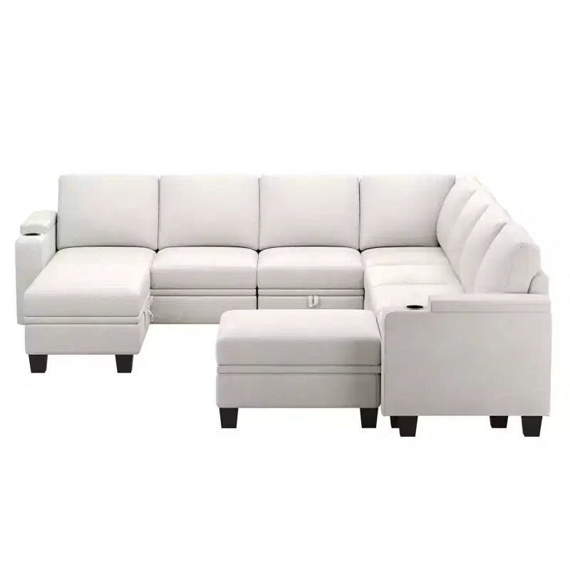 Canapé d'angle modulable 8 places en chenille Belffin en forme de U - Canapé convertible avec rangement caché et assemblage sans outils