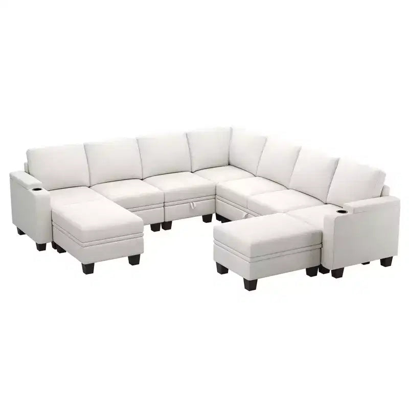 Canapé d'angle modulable 8 places en chenille Belffin en forme de U - Canapé convertible avec rangement caché et assemblage sans outils