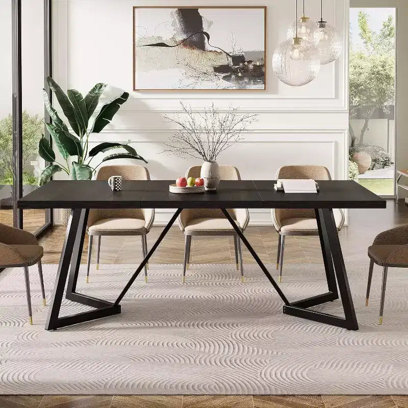 Lantine Table de Salle à Manger Grande de 70,87 Pouces pour 4 à 6 Personnes, Table à Manger Rectangulaire Moderne avec Cadre Métallique