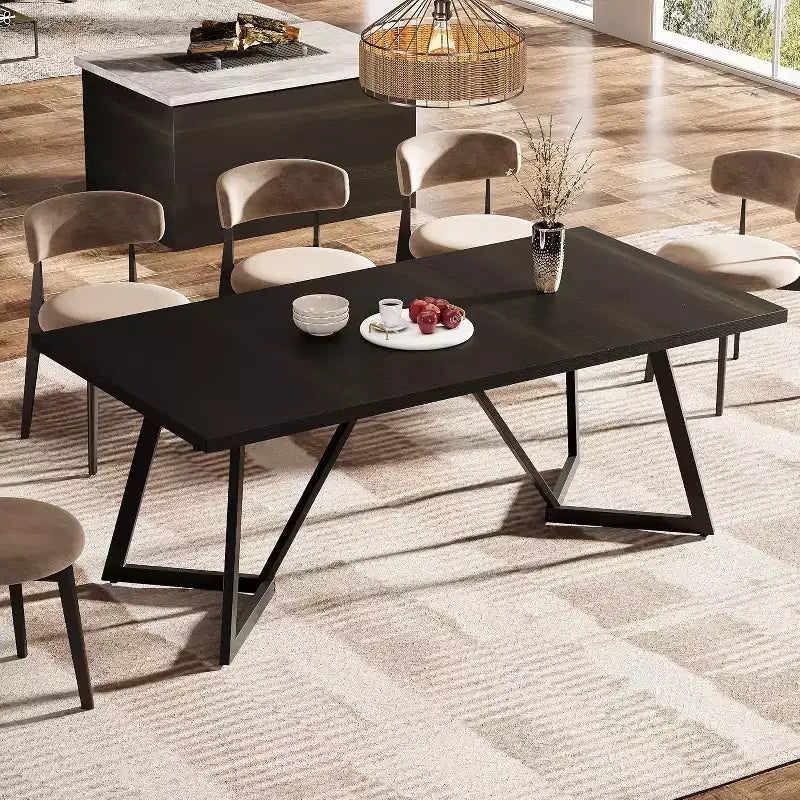 Lantine Table de Salle à Manger Grande de 70,87 Pouces pour 4 à 6 Personnes, Table à Manger Rectangulaire Moderne avec Cadre Métallique