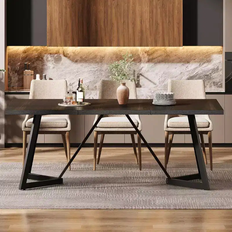 Lantine Table de Salle à Manger Grande de 70,87 Pouces pour 4 à 6 Personnes, Table à Manger Rectangulaire Moderne avec Cadre Métallique