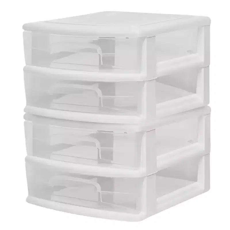 Homz 2 Pack Storage Cart, Medium 2 Drawer Plastic Container for Home and Office Organization, White Frame with Clear Drawers