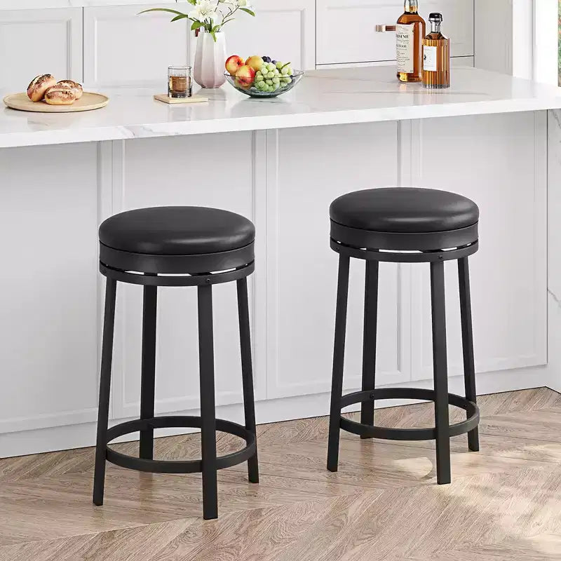 Tabourets de bar pivotants Whizmax 24'' avec repose-pieds, tabourets de bar modernes hauteur comptoir avec revêtement en cuir PU et structure en métal pour îlot de cuisine