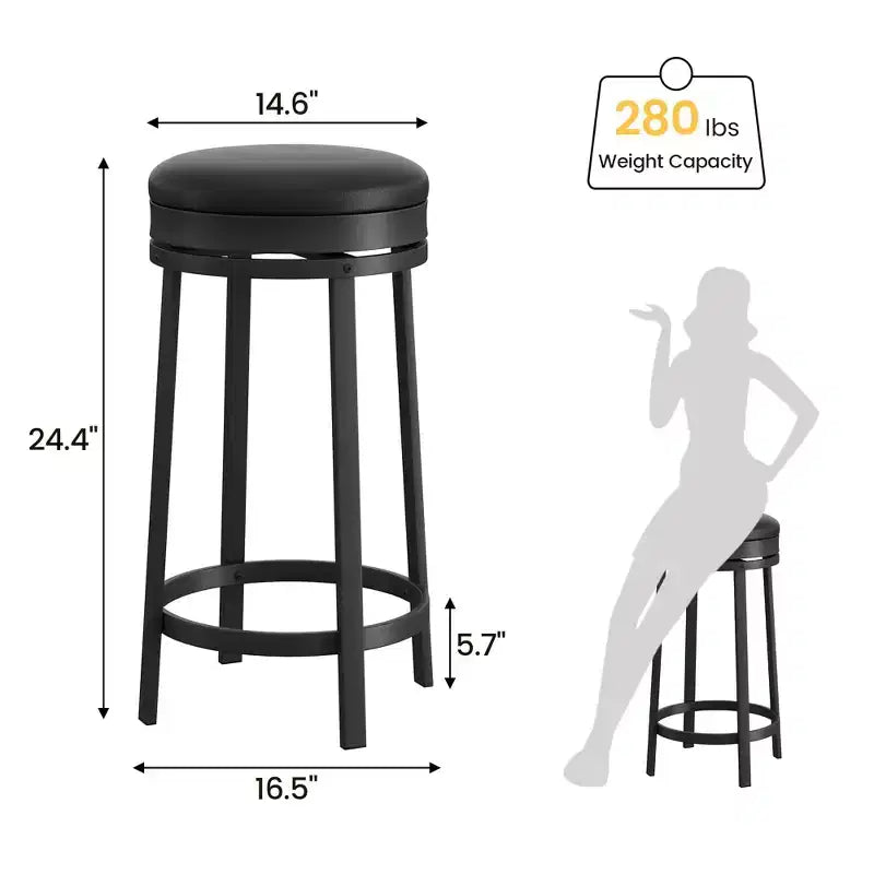 Tabourets de bar pivotants Whizmax 24'' avec repose-pieds, tabourets de bar modernes hauteur comptoir avec revêtement en cuir PU et structure en métal pour îlot de cuisine