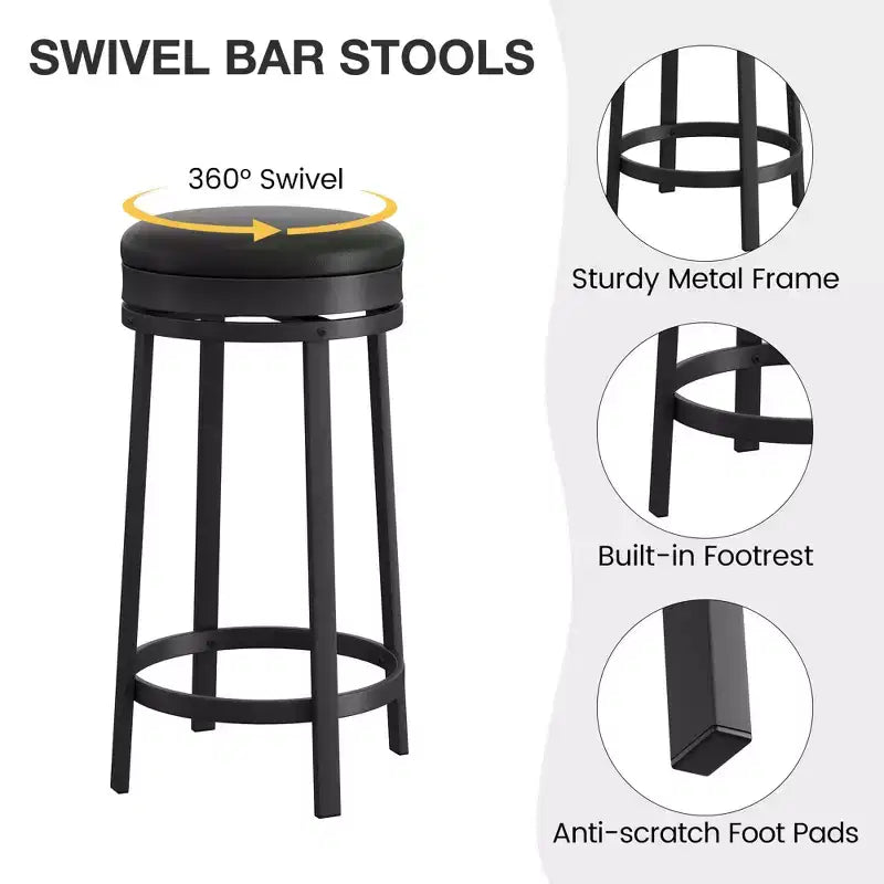 Tabourets de bar pivotants Whizmax 24'' avec repose-pieds, tabourets de bar modernes hauteur comptoir avec revêtement en cuir PU et structure en métal pour îlot de cuisine