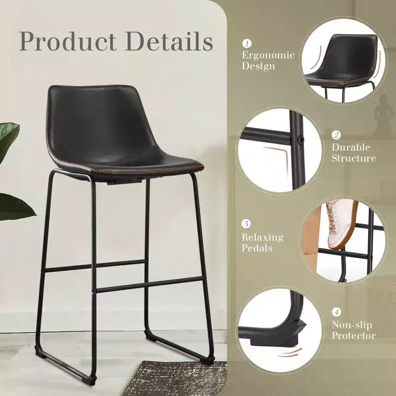 MAYEERTY Tabourets de Bar sans Accoudoirs en Similicuir avec Pieds en Métal et Repose-Pieds, pour Maison, Bureau, Îlot de Cuisine