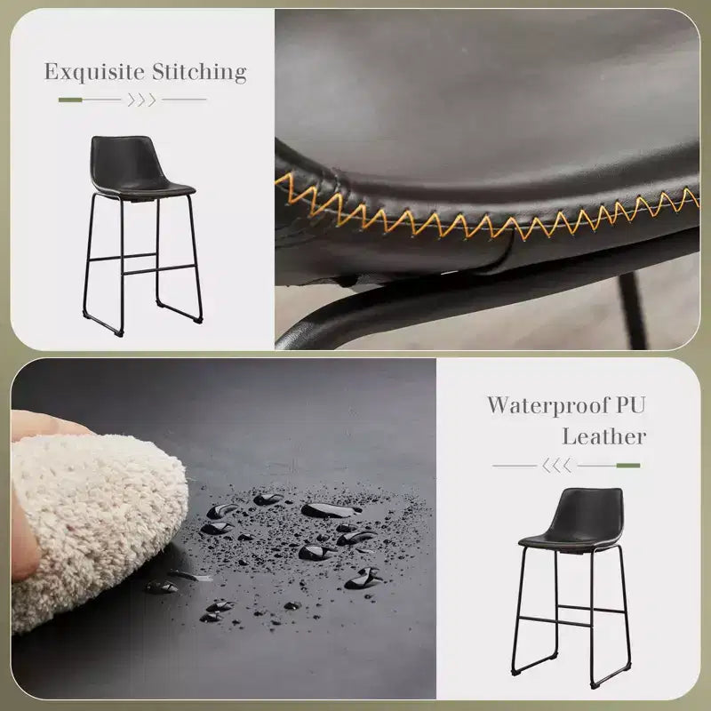 MAYEERTY Tabourets de Bar sans Accoudoirs en Similicuir avec Pieds en Métal et Repose-Pieds, pour Maison, Bureau, Îlot de Cuisine