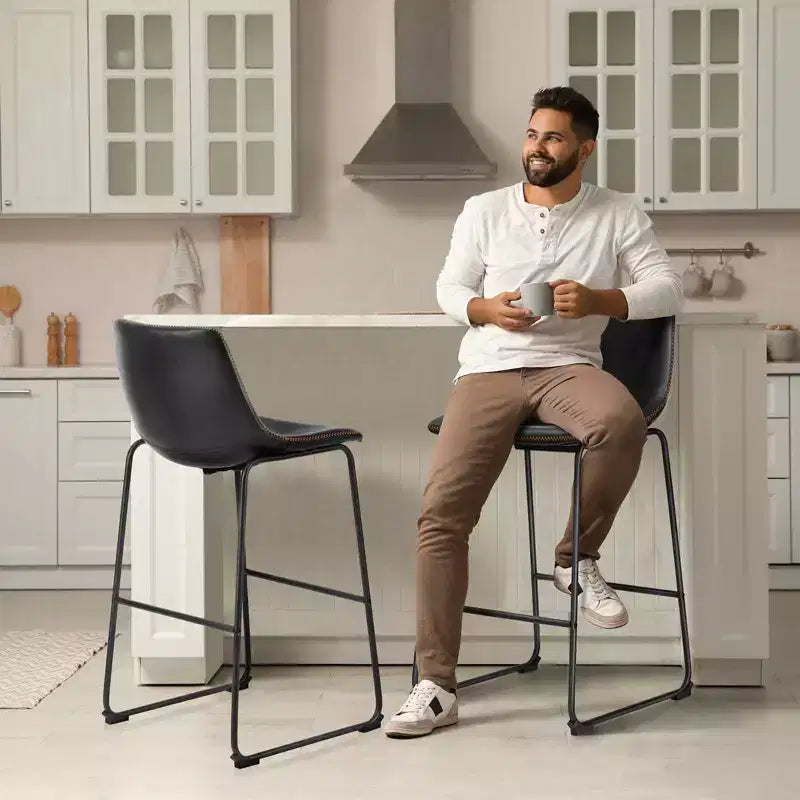 MAYEERTY Tabourets de Bar sans Accoudoirs en Similicuir avec Pieds en Métal et Repose-Pieds, pour Maison, Bureau, Îlot de Cuisine