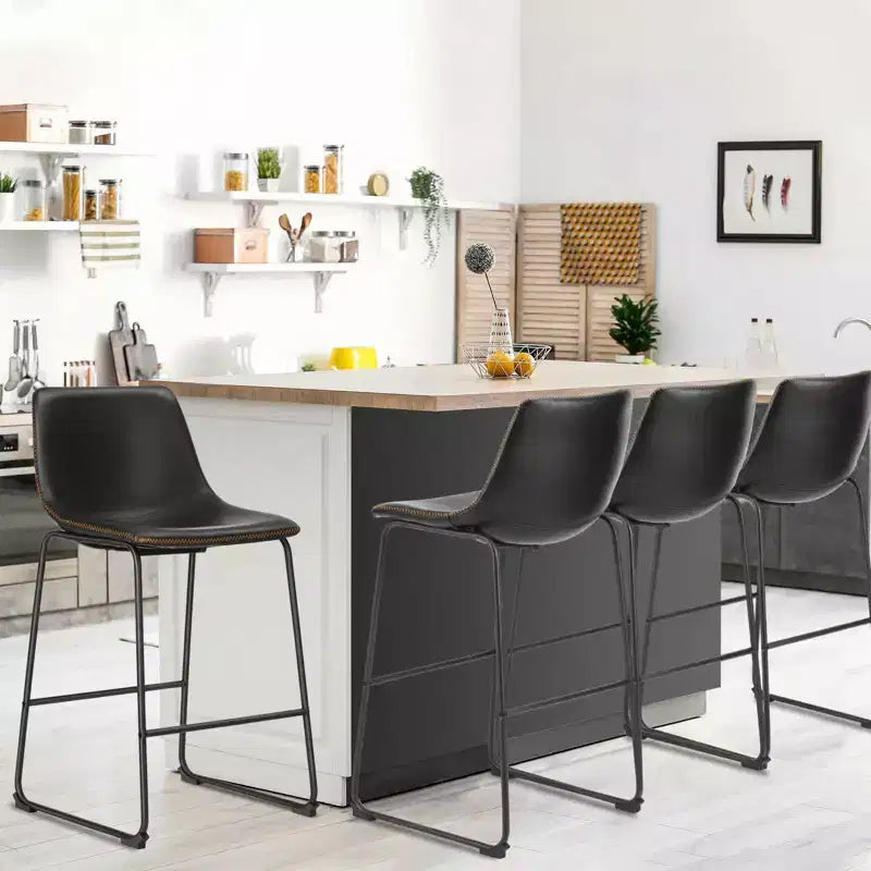 MAYEERTY Tabourets de Bar sans Accoudoirs en Similicuir avec Pieds en Métal et Repose-Pieds, pour Maison, Bureau, Îlot de Cuisine