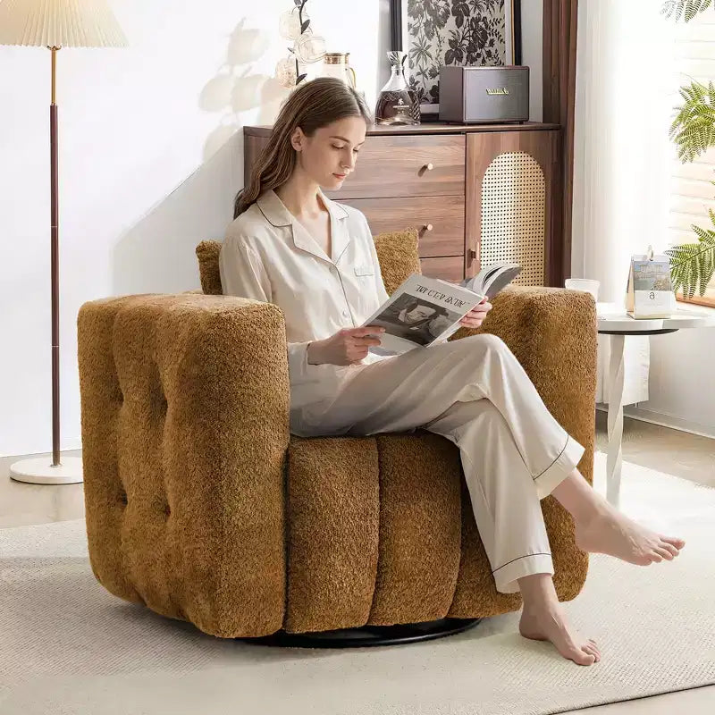 Chaise pivotante Hyleory à cadre en bois, rembourrage en tissu doux, rotation à 360°, design ergonomique confortable pour le salon et le bureau