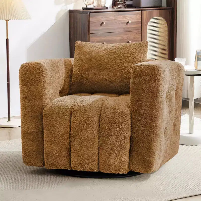 Chaise pivotante Hyleory à cadre en bois, rembourrage en tissu doux, rotation à 360°, design ergonomique confortable pour le salon et le bureau
