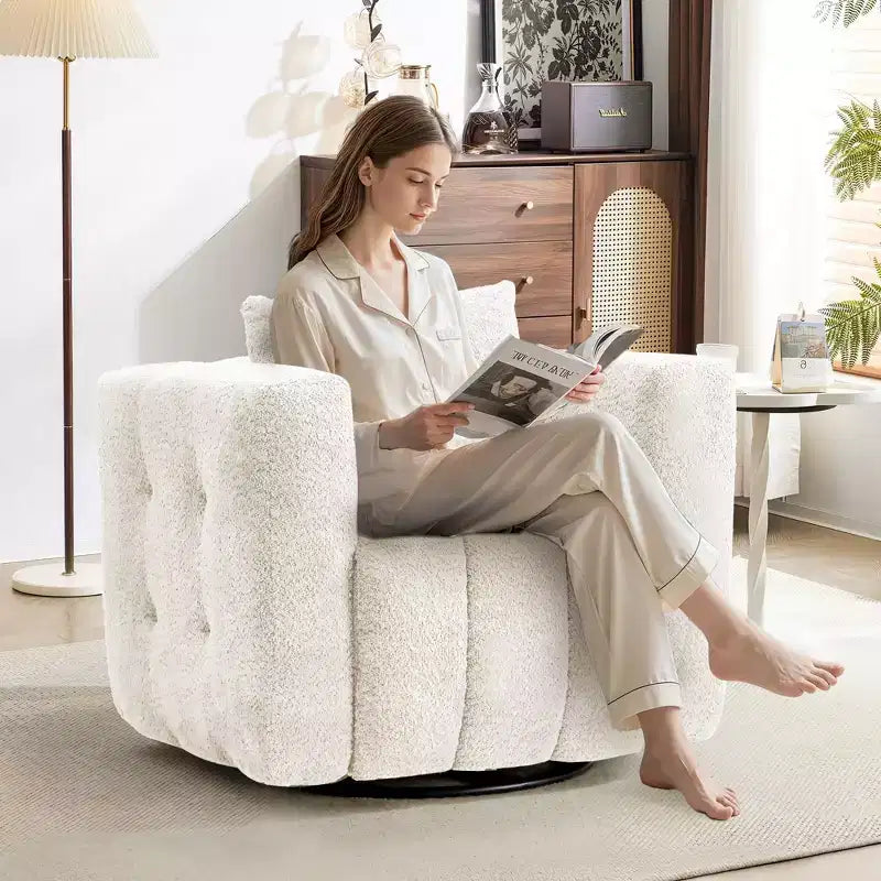 Chaise pivotante Hyleory à cadre en bois, rembourrage en tissu doux, rotation à 360°, design ergonomique confortable pour le salon et le bureau