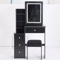 Okak Vanity Table and Chair Set, 29.2 Small Size Left Bedside Cabinet Vanity Table with Large Touch Control Sliding LED Mirror, Black