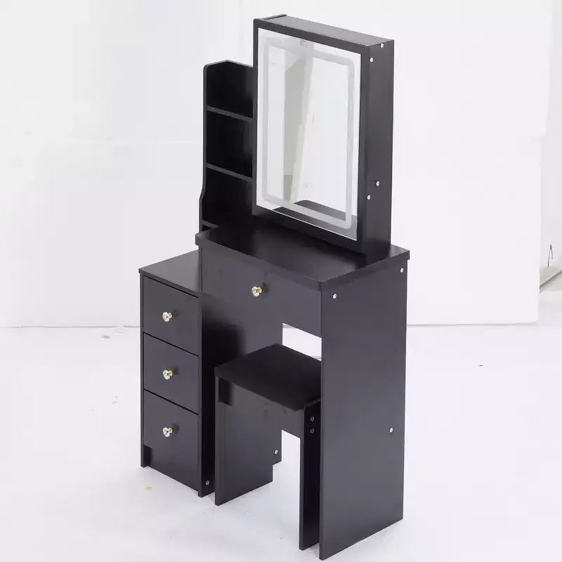 Okak Coiffeuse et chaise, petite coiffeuse de 74,2 cm pour table de chevet gauche avec grand miroir LED coulissant à commande tactile, noir