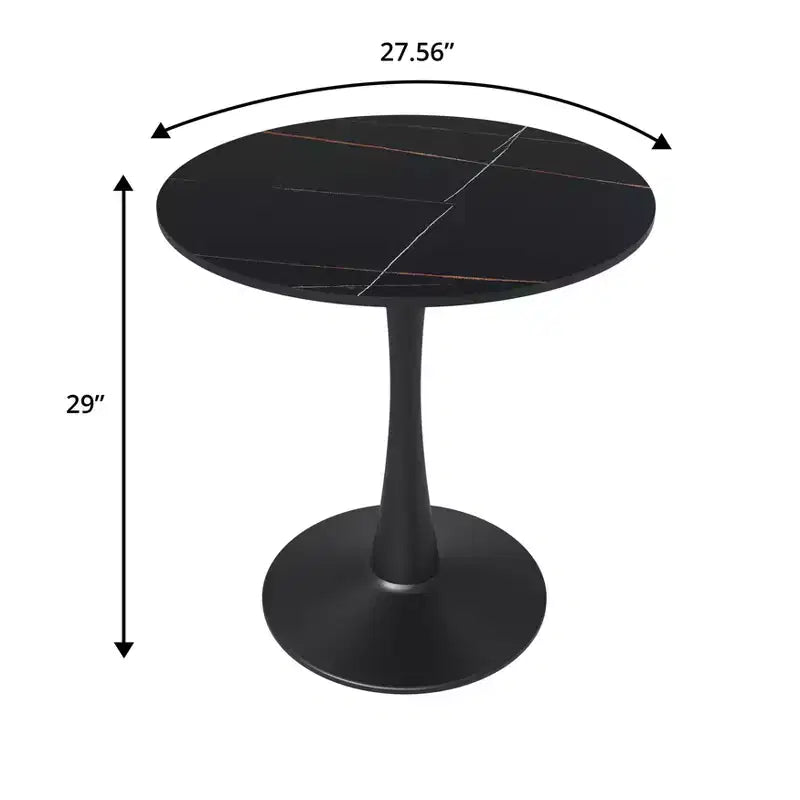 Table de salle à manger ronde LeisureMod Bristol 27, plateau en pierre frittée, piédestal en acier noir, table de café d'appoint pour cuisine et petits espaces