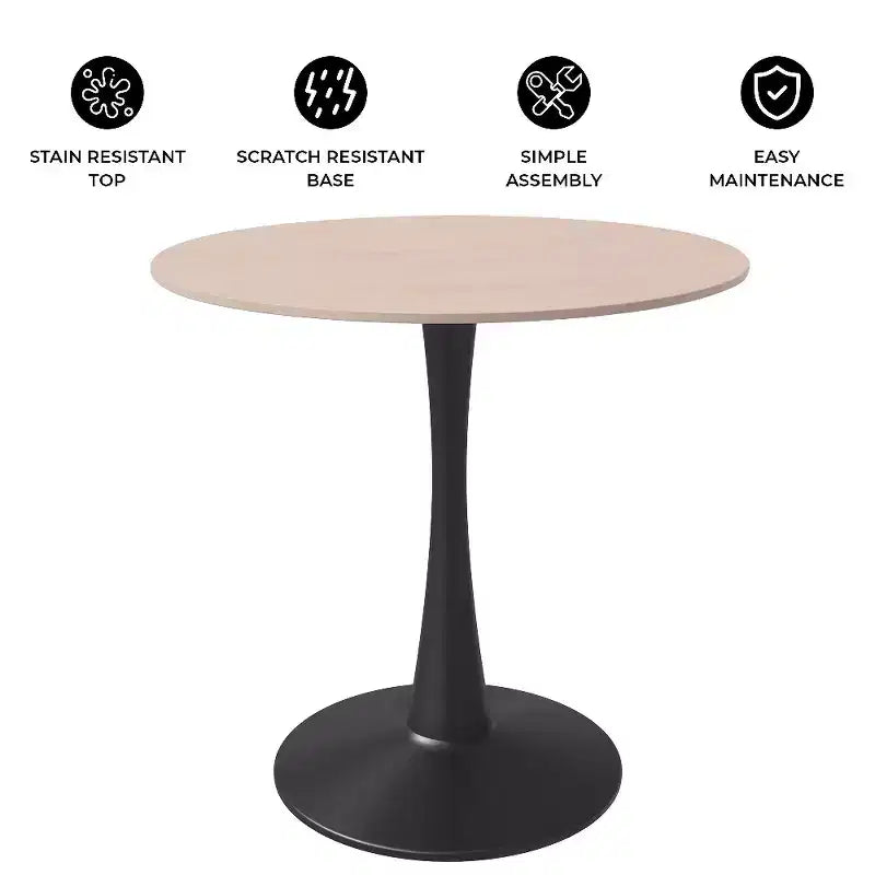 Table de salle à manger ronde LeisureMod Bristol 27, plateau en pierre frittée, piédestal en acier noir, table de café d'appoint pour cuisine et petits espaces