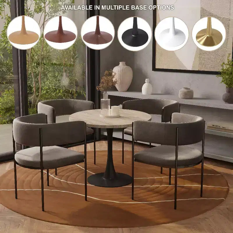 Table de salle à manger ronde LeisureMod Bristol 27, plateau en pierre frittée, piédestal en acier noir, table de café d'appoint pour cuisine et petits espaces