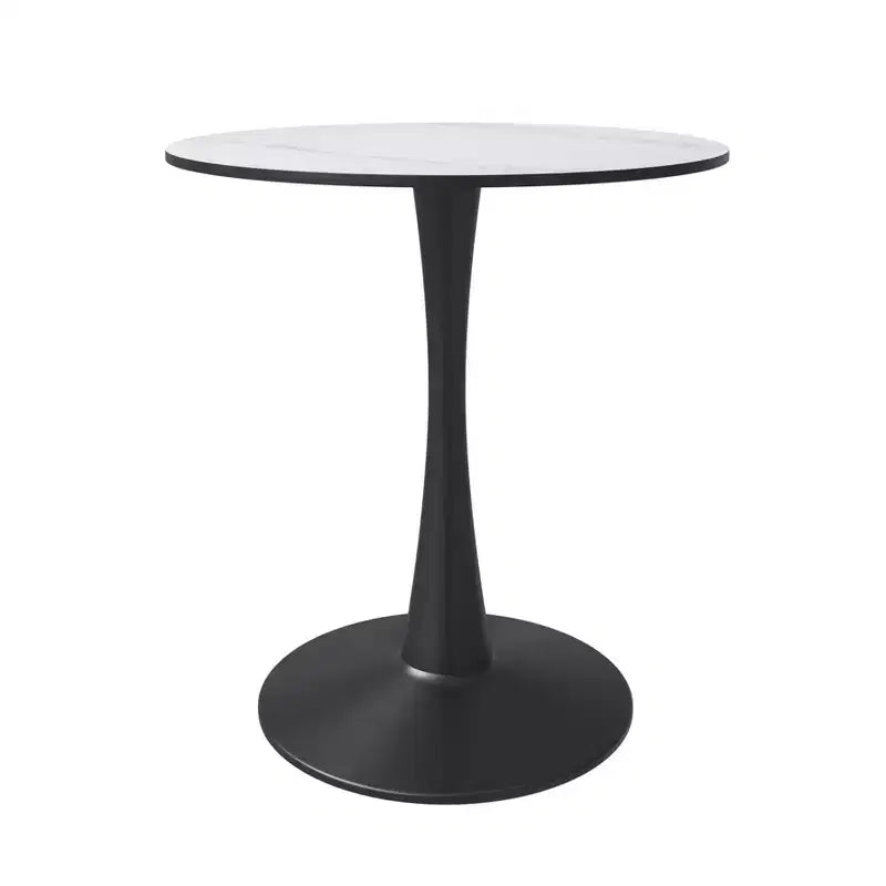 Table de salle à manger ronde LeisureMod Bristol 27, plateau en pierre frittée, piédestal en acier noir, table de café d'appoint pour cuisine et petits espaces
