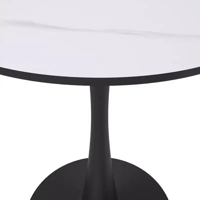 Table de salle à manger ronde LeisureMod Bristol 27, plateau en pierre frittée, piédestal en acier noir, table de café d'appoint pour cuisine et petits espaces