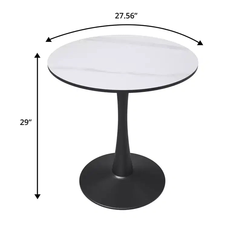 Table de salle à manger ronde LeisureMod Bristol 27, plateau en pierre frittée, piédestal en acier noir, table de café d'appoint pour cuisine et petits espaces