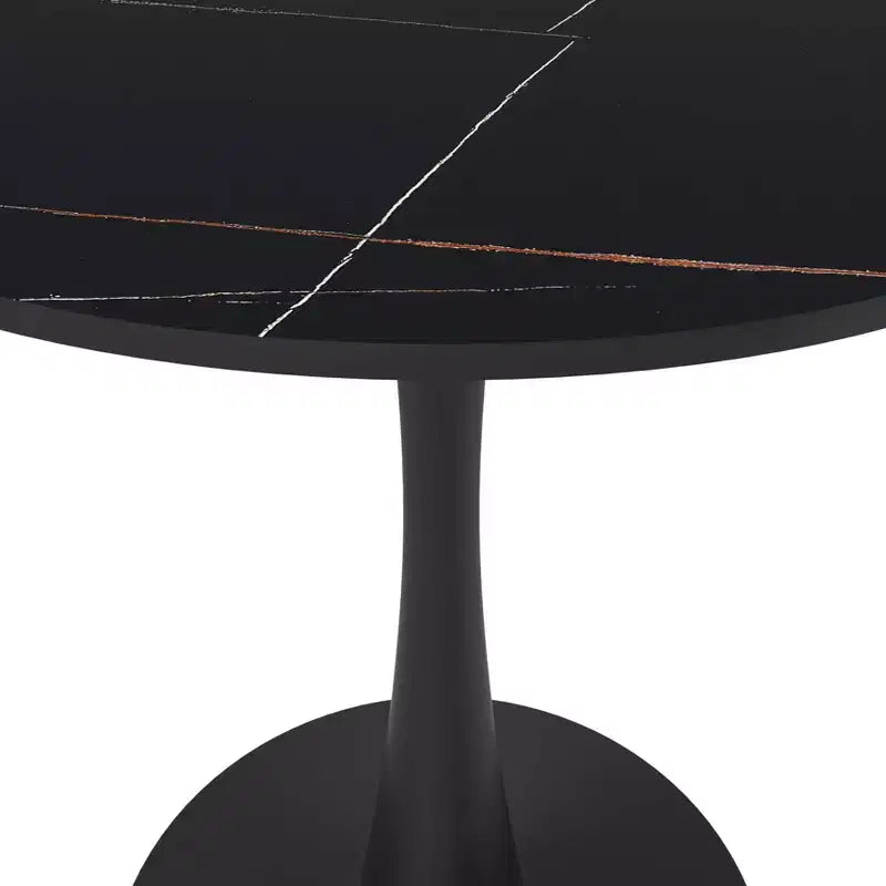 Table de salle à manger ronde LeisureMod Bristol 27, plateau en pierre frittée, piédestal en acier noir, table de café d'appoint pour cuisine et petits espaces