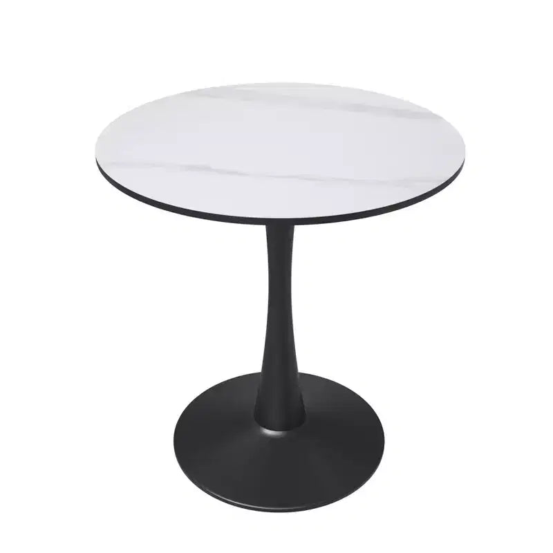 Table de salle à manger ronde LeisureMod Bristol 27, plateau en pierre frittée, piédestal en acier noir, table de café d'appoint pour cuisine et petits espaces