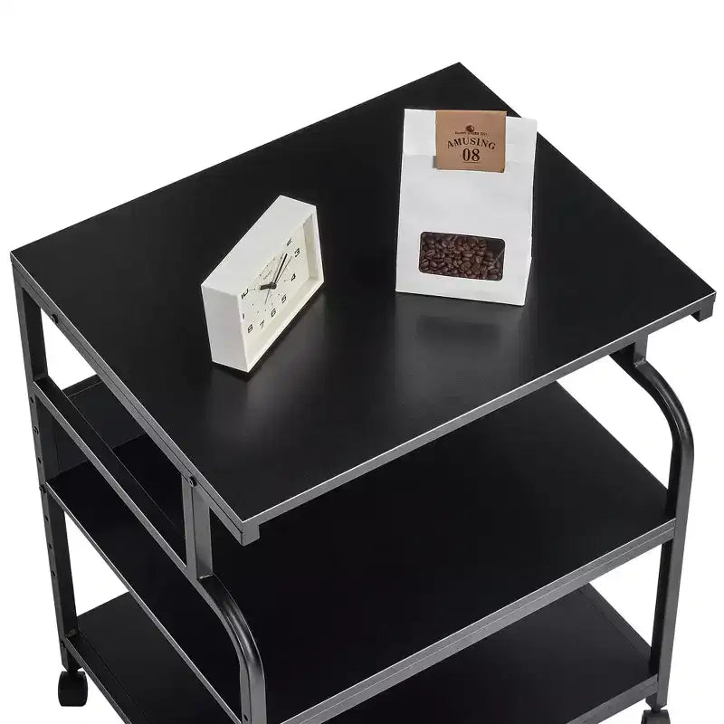 Meuble d'appoint pour imprimante VECELO, Chariot roulant à 3 niveaux avec étagères réglables sur 5 niveaux et roulettes verrouillables, Noir