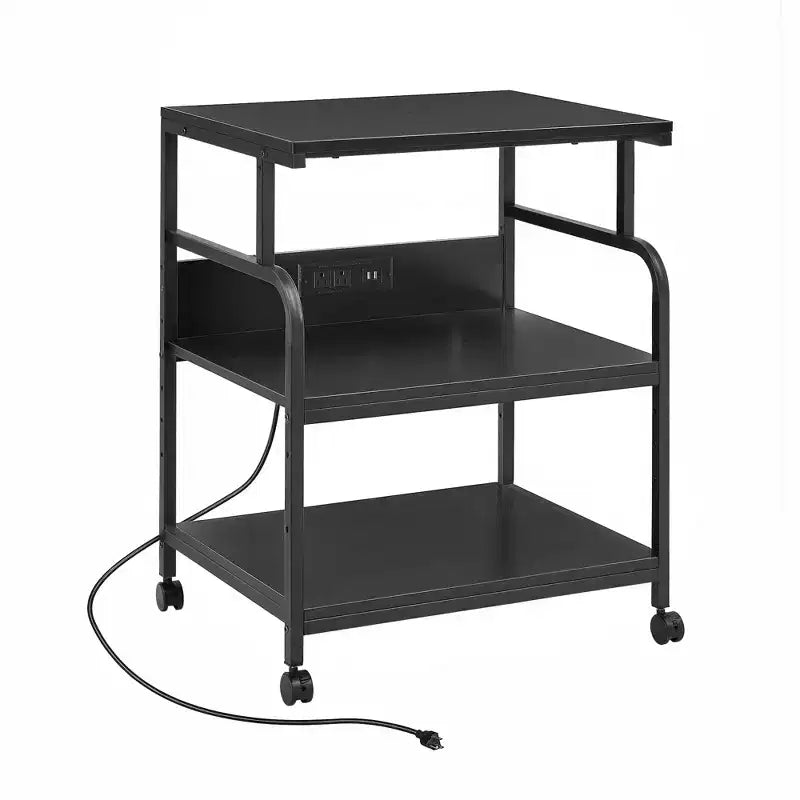 Meuble d'appoint pour imprimante VECELO, Chariot roulant à 3 niveaux avec étagères réglables sur 5 niveaux et roulettes verrouillables, Noir