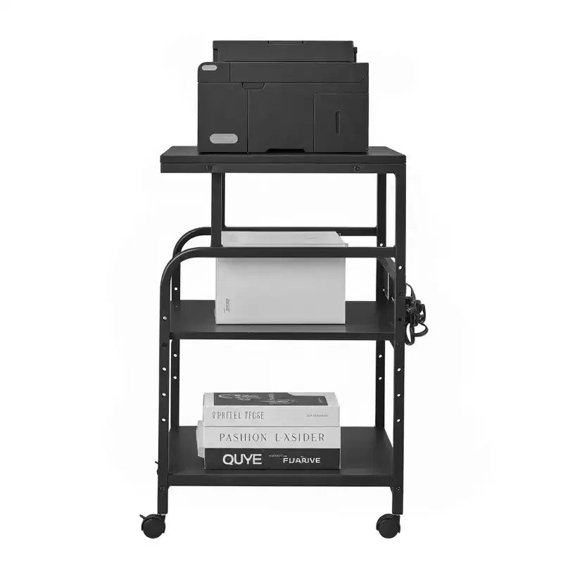 Meuble d'appoint pour imprimante VECELO, Chariot roulant à 3 niveaux avec étagères réglables sur 5 niveaux et roulettes verrouillables, Noir